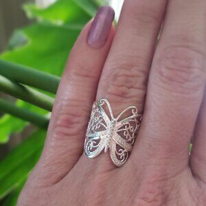 Butterfly Ring - Sterling Silver - Size 7 - Whimsical Filigree Butterfly